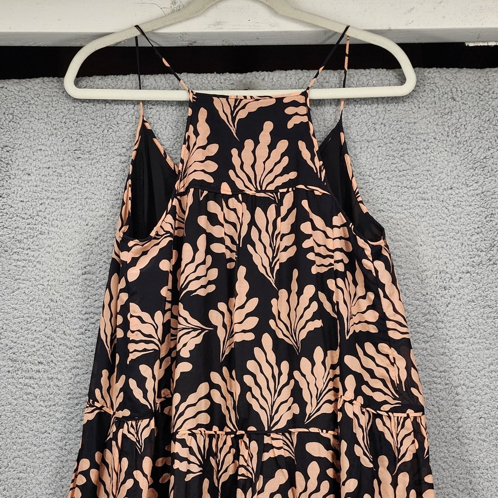 Diane von Furstenberg Black Peach Leaf Print Tiered Mini Dress Womens Medium M‎ - Picture 10 of 12